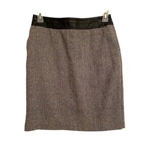 Worthington Herringbone Pencil Skirt 8 Faux Leather Waistband Lined Pockets